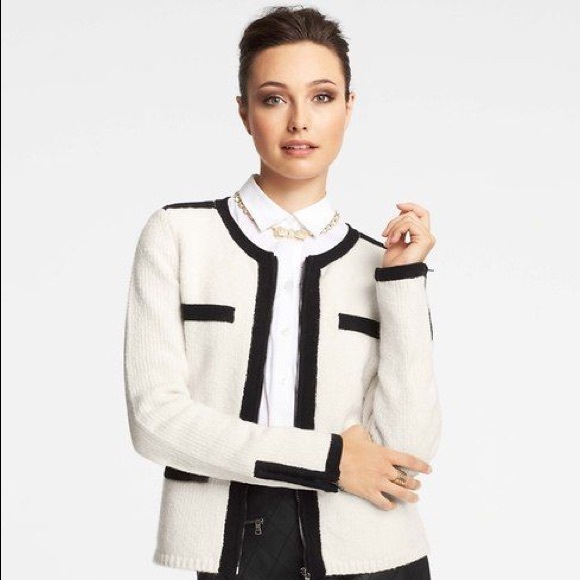 Ann Taylor tipped cardigan jacket ivory - Picture 4 of 5